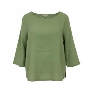 Green Linen 3/4 Sleeve Casual Top Choices Large Linen Casual Office Summer